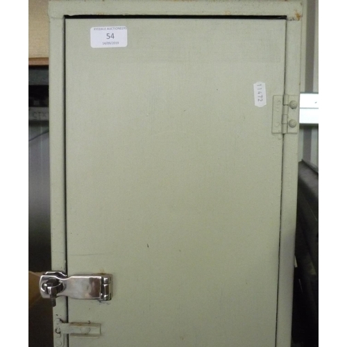 54 - A small metal cabinet (lacking padlock)