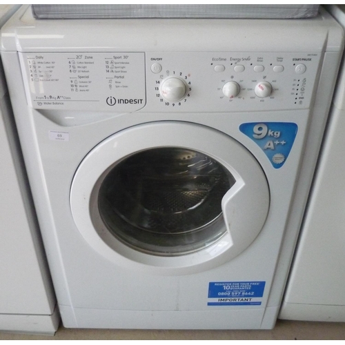 69 - Indesit 9kg washing machine