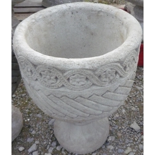 196 - Mayan urn circular planter decorated with Aztec design