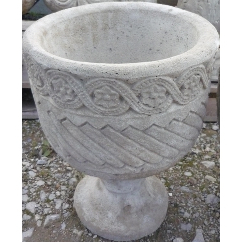 197 - Mayan urn circular planter decorated with Aztec design