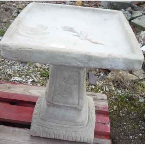 198 - Square birdbath adorned with a rose