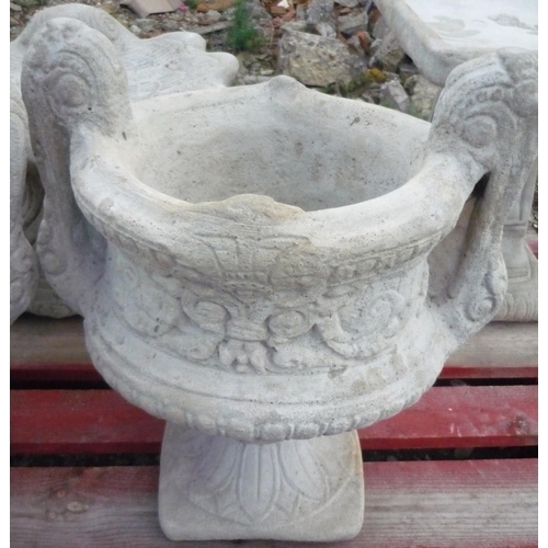 200 - Concrete garden urn on base with decorative handles