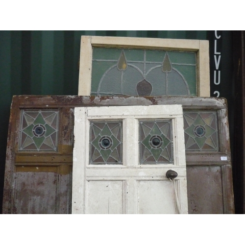 154 - Three vintage doors with stained glass panelling