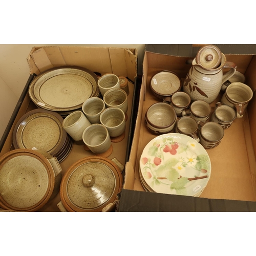 68 - Large quantity of Stoneware studio style ceramic breakfast/dinner service and set of six fruit patte... 