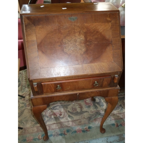 232 - Early - mid 20th C walnut ladies writing desk with fall front revealing fitted interior above single... 