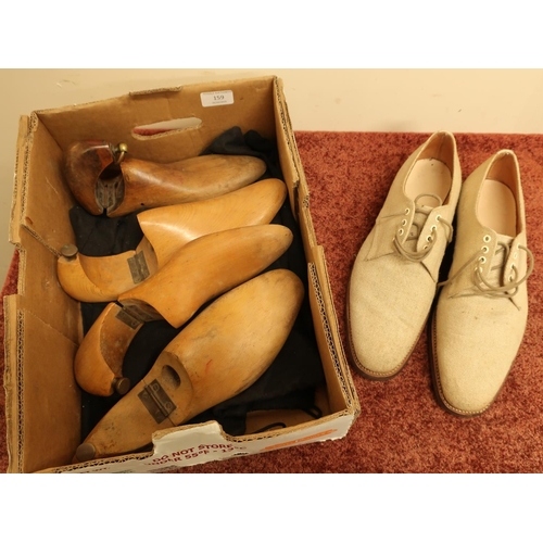 159 - Pair of quality gentlemans vintage canvas shoes and a small selection of shoe trees