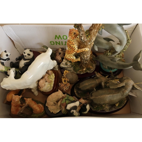 16 - Box of various animal ceramics including hedgehogs, tigers, elephants etc