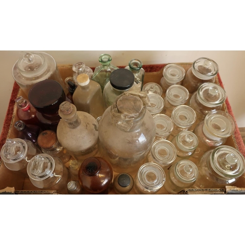 20 - Box containing a selection of various apothecary jars and bottles