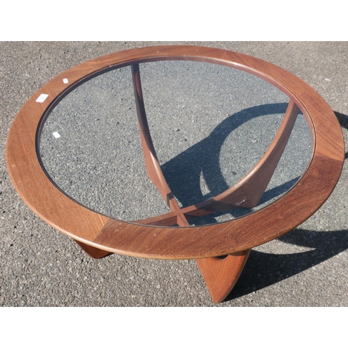 243 - 1970s retro teak circular glass top coffee table (diameter 84cm)