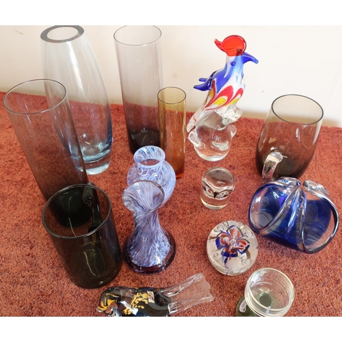 257 - Caithness style glass vase and other studio glassware in one box