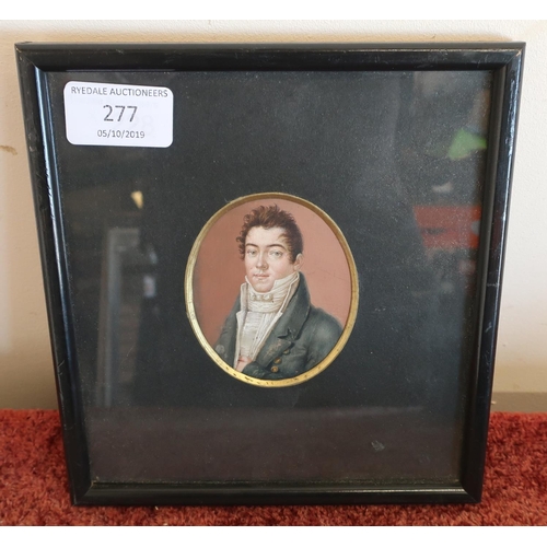 277 - Framed and mounted 19th C portrait miniature of a gentleman (17.5cm x 19cm including frame)