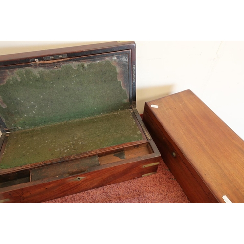 280 - 19th C mahogany travelling writing box with inset brass corners and mounts, with fitted interior and... 