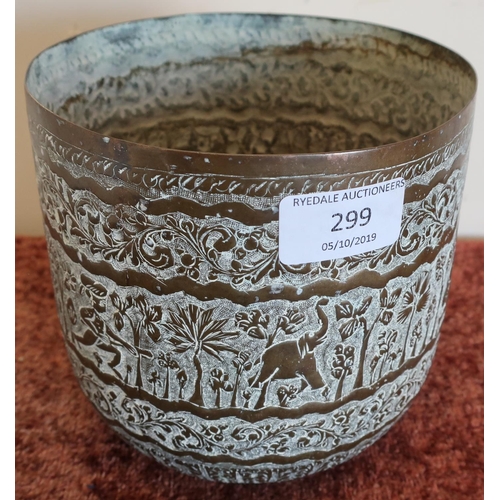 299 - Indian brass engraved jardiniere (height 15cm)