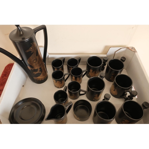35 - Phoenix coffee set by John Cuffley, Portmeirion pottery, including six mugs, six coffee cans etc