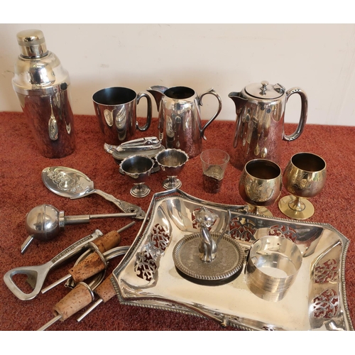 40 - Box containing a selection of various silver plated items including coffee pots, egg cups, cocktail ... 