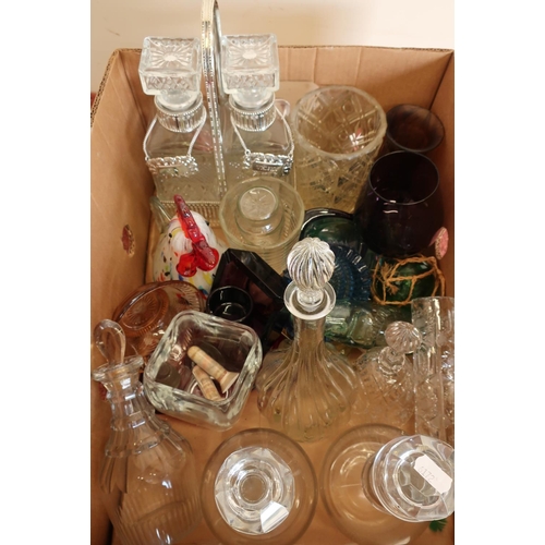 44 - Box of various glass items including a white metal Tantalus, four decanters and various other glassw... 