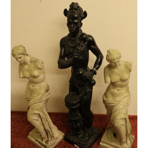 77 - Pair of classical style semi naked busts and another bronze style bust (3)