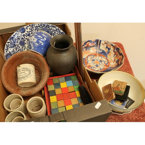 81 - Imari pattern bowl and plates, Chinese blue & white ginger jar, Pancheon type bowl, various other ce... 