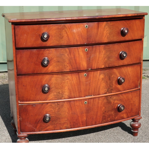 97 - Victorian mahogany bow front chest of four drawers (width 110cm)