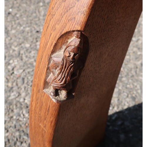 99 - Carved oak 'Gnome Man' John Whitaker of Little Beck spinning chair with raised back with carved pane... 