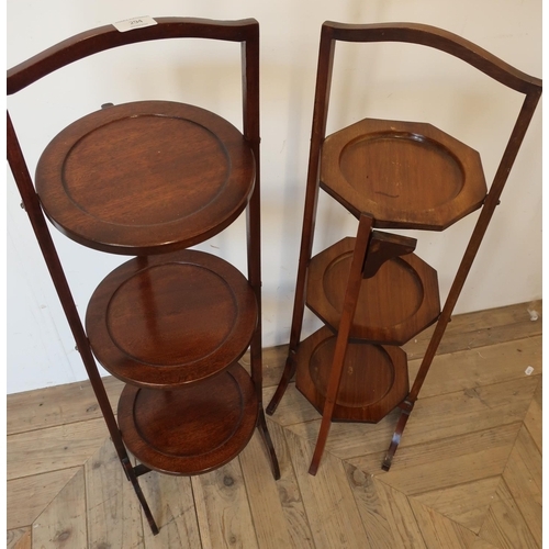 294 - Two folding mahogany three tier cake stands