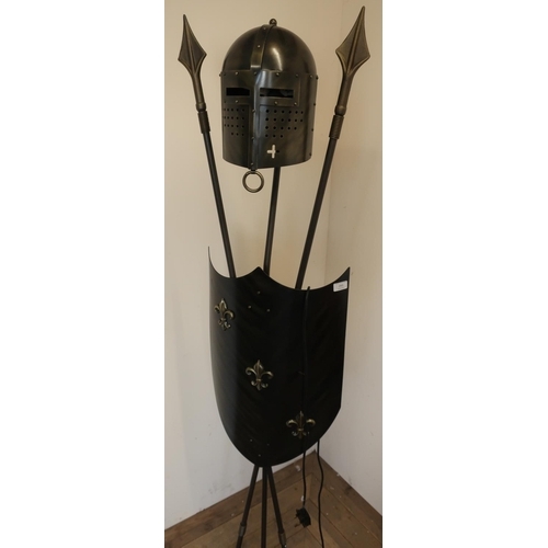 293 - Modern artistic standard lamp in the form of helmet, shield and spears