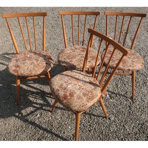 224 - Set of four light elm Ercol stick back dining chairs