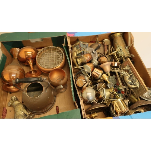 306 - Large selection of various assorted brass, copper and other metalware in two boxes