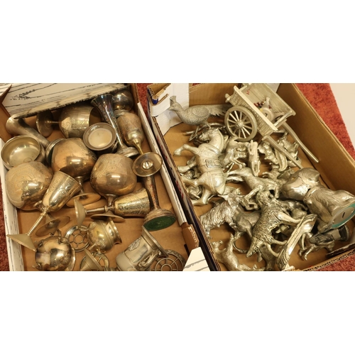 308 - Large selection of silver plated ware including goblets and various animal ornaments