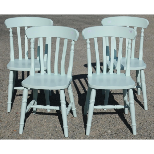 328 - Set of four painted pine farm house style kitchen chairs on turned supports