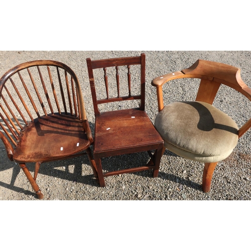 94 - Stick back armchair, early 19th C solid seat chair and an early 20th C armchair (3)