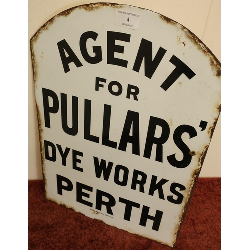 4 - Double sided enamel sign 'Agent for Pullars Dye Works, Perth' (34.5cm x 47cm)