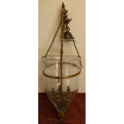 84 - Elaborate country house style gilt metal & glass centre light fitting and a wicker basket