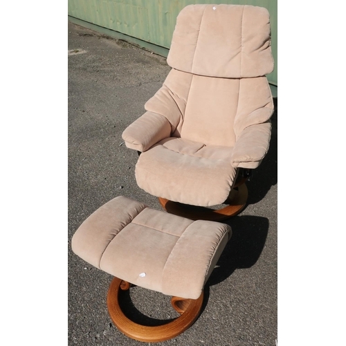 101 - Stressless armchair on light wood base and matching footstool