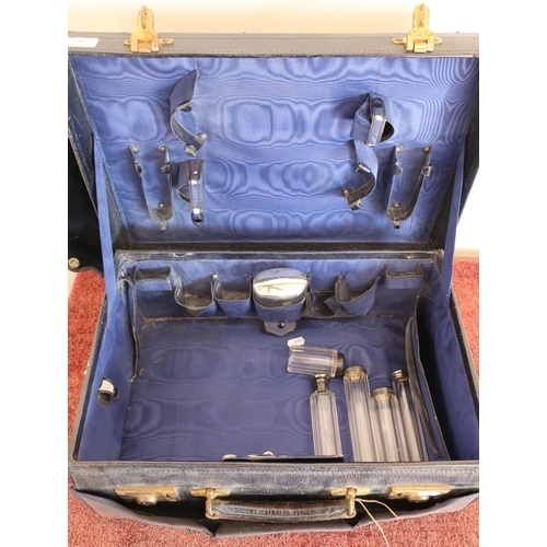 116 - Blue leather travelling case with outer cover and fitted interior containing six silver hallmarked t... 