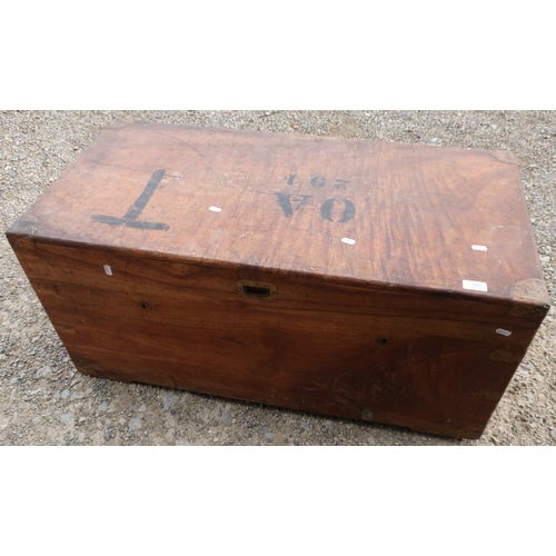 340 - Camphor wood travelling trunk with inset brass handles and mounts (97cm x 48cm x 45cm)