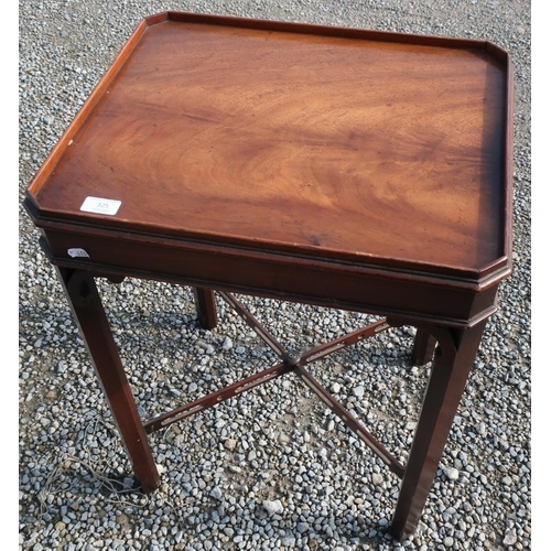 325 - Mahogany rectangular occasional table with X shaped understretcher (50cm x 43cm x 67cm)