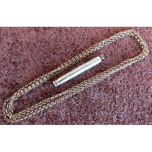 444 - Unmarked yellow metal chain (16g) and a rose gold propelling pencil (no marks)