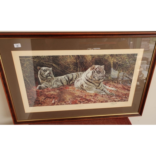 547 - Framed and mounted limited edition No 362/1550 print 'White Tigers Ever Watchful' signed by the arti... 