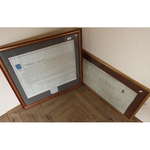 555 - Two framed and mounted 18th C Indentures