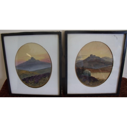 558 - Pair of framed and mounted oval watercolours of moorland landscapes by Alfred Grahanie (30cm x 35cm ... 