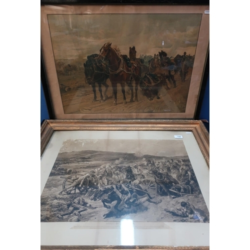 560 - Gilt framed and mounted Victorian military print 'Saved by the Guns', and another similar 'Patient H... 