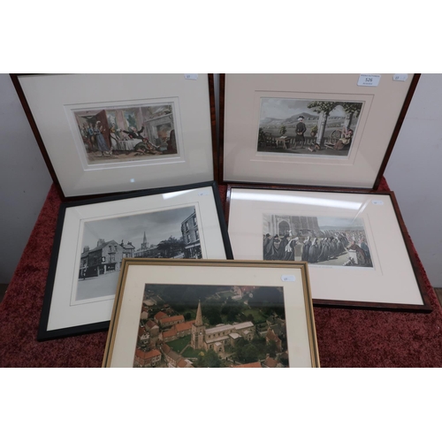 526 - Set of three framed & mounted Dr Syntax prints, aerial photograph of Pickering and a black & white p... 