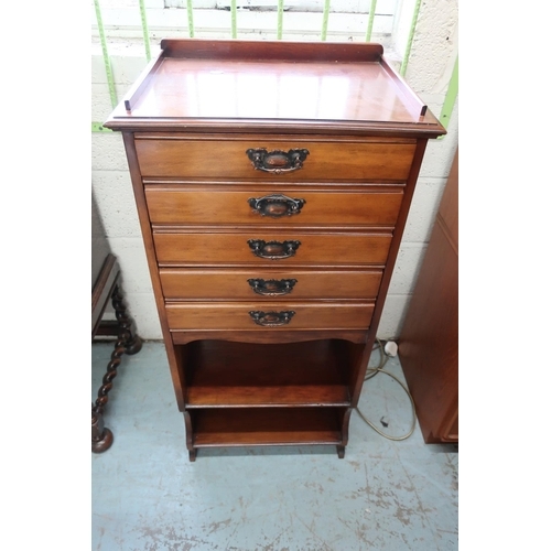 103 - Edwardian mahogany five drawer music cabinet with under shelves (50cm x 35cm x 106cm)