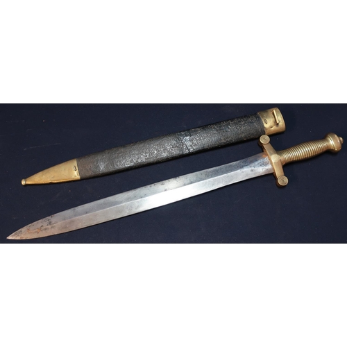 60 - Mid 19th C French artillery gladius type sword with 19 inch blade engraved Chatelleraeult 1833, with... 