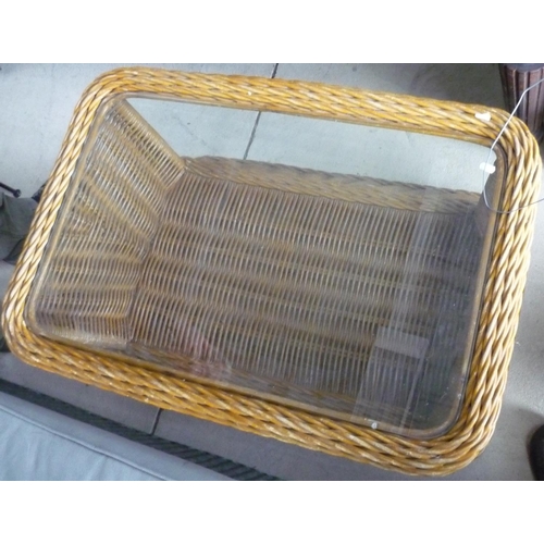 65 - Wicker and glass coffee table