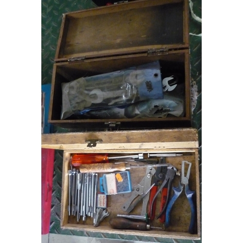42 - Two boxes containing various tools, including spanners, screwdrivers, pliers, etc