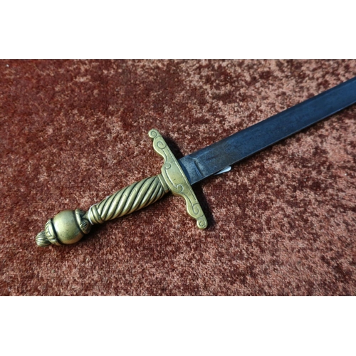 102 - 19th C American brass hilted short sword with 18 3/4 inch straight blade with spear point and traces... 