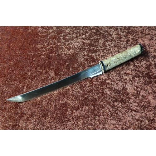 103 - Japanese dagger with 10 1/4 inch steel blade and shagreen grip