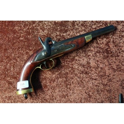 113 - French style cavalry type percussion cap holster pistol with 9 inch Belgium proof barrel, half stock... 